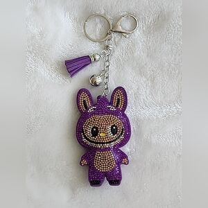 Labubu Purple Rhinestone Keychain Bag Charm